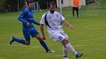 I.B třída - 2. kolo (1. hrané): Vltavan Loučovice (bílé dresy) - FC Šumava Frymburk 4:2 (0:1).