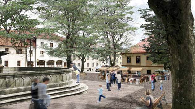 Jeden z návrhů na úpravu prostranství kolem hlavní kašny v parku na náměstí v Horní Plané.