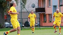 Přátelské utkání starých gard: FK Dolní Dvořiště (zelené dresy) - Dukla Praha 6:12 (2:9). Foto: Pavel Panský