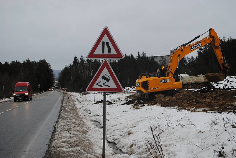 Stavba D3 v úseku Třebonín-Kaplice-nádraží 3. února 2023. Na snímku staveniště u Kaplice-nádraží.