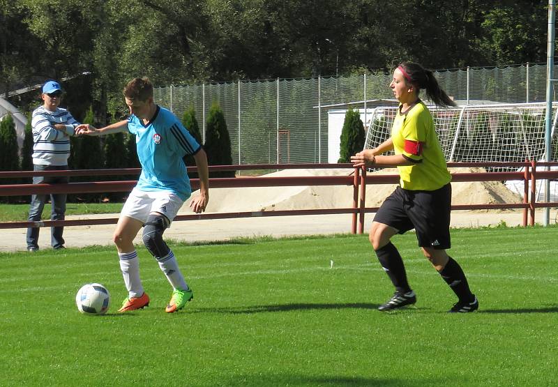 Fotbalová divize žen (skupina D) – 2. kolo: FK Spartak Kaplice (modré dresy) – TJ Blatná 15:0 (6: