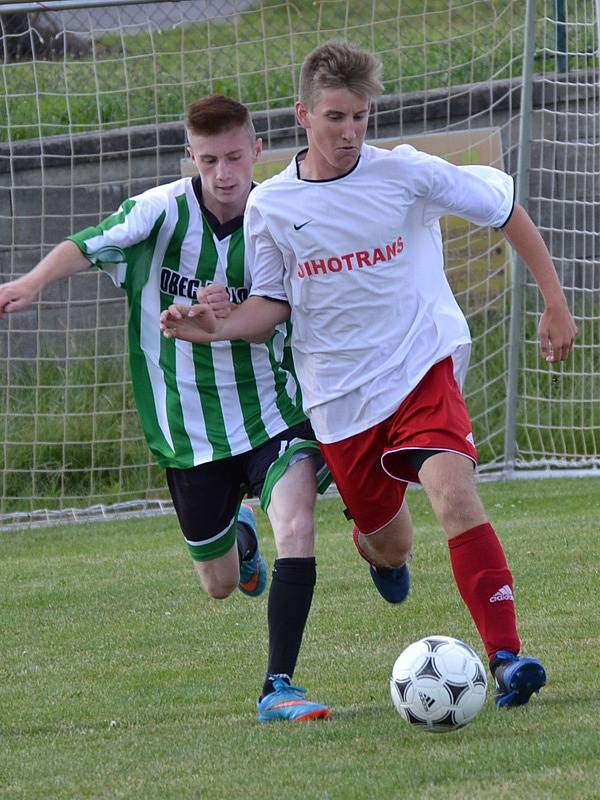 Okresní přebor muži - 22. kolo: Sokol Křemže (bílé dresy) - Hraničář Malonty 6:1 (2:0).