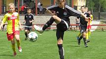 KP mladší žáci – 22. kolo: FK Spartak Kaplice (černé dresy) – FK Junior Strakonice 1:6 (0:4).