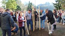 Studenti českokrumlovského gymnázia zasadili před školou lípu na památku 100. výročí zvolení prvního československého prezidenta.