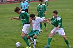 Fortuna divize A - 30. kolo: FK Slavoj Český Krumlov (zelené dresy) - SK Jankov 0:0, na penalty 4:5.