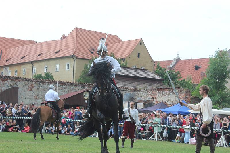 Drezúrní vystoupení s koňmi v Pivovarské zahradě v rámci slavností růže.