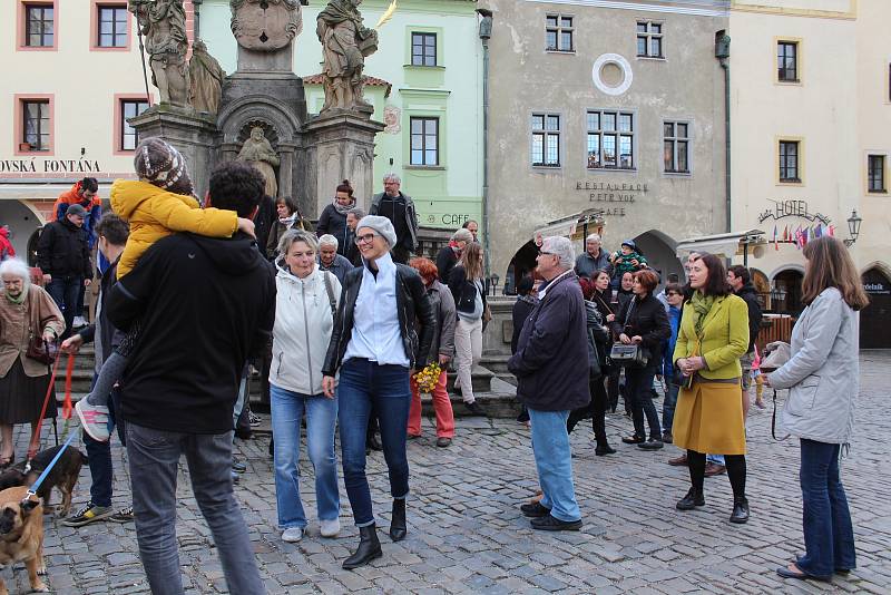 Demonstrace za odstoupení Marie Benešové se v Českém Krumlově účastnilo na osmdesát lidí.