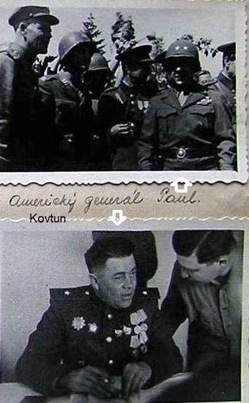 Setkání spojenců v Kamenném Újezdu. Na snímku Generál Willard Stuart Paul a generál Andrej Stankjevič Kovtun.
