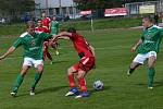 Fortuna Divize A - 7. kolo: FK Slavoj Český Krumlov (zelené dresy) - SK Petřín Plzeň 4:1 (1:0).