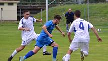 I.B třída - 2. kolo (1. hrané): Vltavan Loučovice (bílé dresy) - FC Šumava Frymburk 4:2 (0:1).