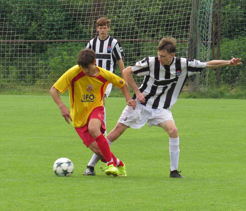 Oblastní I.A třída dorostu – 24. kolo: Spartak Kaplice / Dynamo Vyšší Brod (bíločerné dresy) – Sokol Kamenný Újezd / FC Velešín 19:0 (9:0).