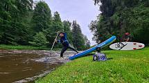 Paddleboardisti si spluli běžně nesjízdný úsek Malše mezi Kaplicí a Pořešínem. Díky dešťům bylo vody dost.