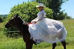 Spanilou dámskou jízdu na koních předvedly jezdkyně v kostýmu.