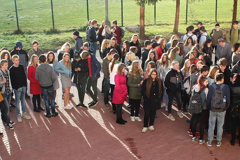 Studenti českokrumlovského gymnázia zasadili před školou lípu na památku 100. výročí zvolení prvního československého prezidenta.