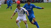 I.B třída - 2. kolo (1. hrané): Vltavan Loučovice (bílé dresy) - FC Šumava Frymburk 4:2 (0:1).