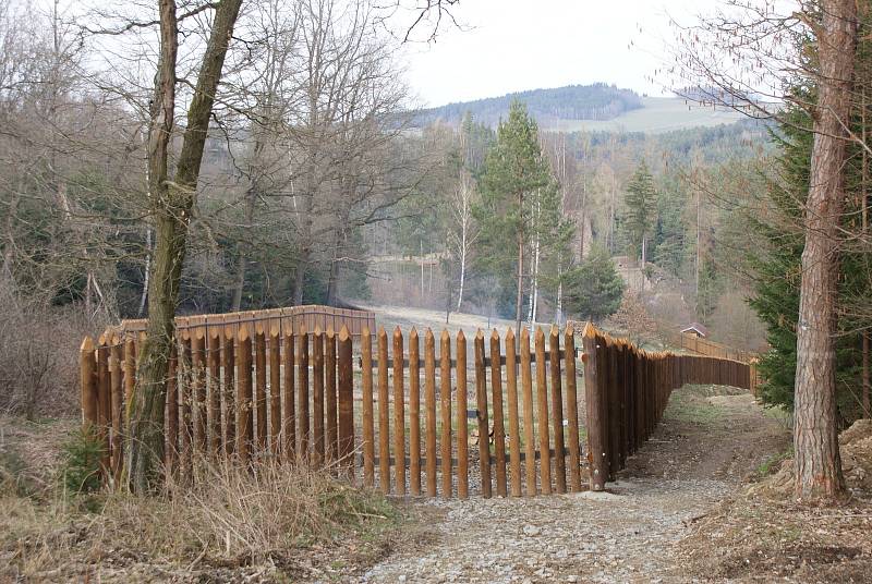 Palisádové oplocení vymezuje území, na kterém vznikne hospodářské podhradí  hradu Pořešín.