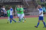 Ondrášovka KP muži – 6. kolo: FK Slavoj Český Krumlov (zelené dresy) – TJ Hluboká nad Vltavou 2:0 (2:0).