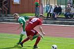 Fortuna Divize A - 7. kolo: FK Slavoj Český Krumlov (zelené dresy) - SK Petřín Plzeň 4:1 (1:0).