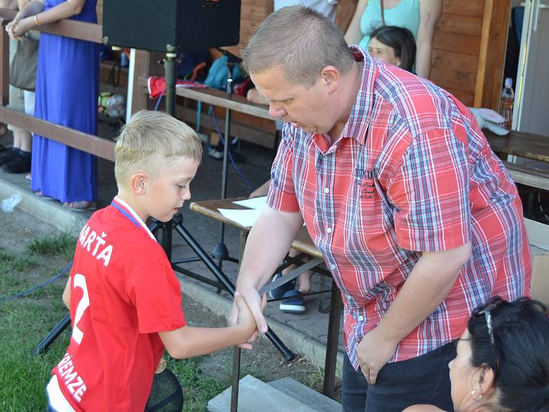 Trofej okresních přeborníků v kategorii mladších přípravek vybojovali v sezoně 2018/19 benjamínci společenství Sokola Křemže a SK Holubov.