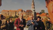 Český Krumlov v roce 1994. Dánský královský pár se starostou města ing. Vondroušem na vyhlídce u hotelu Růže, 12. října.
