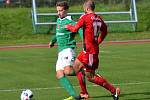 Fortuna Divize A - 7. kolo: FK Slavoj Český Krumlov (zelené dresy) - SK Petřín Plzeň 4:1 (1:0).