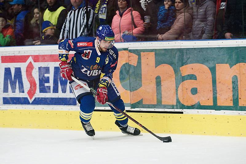 Třetí utkání čtvrtfinále play-off hokejové Chance ligy mezi Přerovem a Kladnem. Vojtěch Tomi.