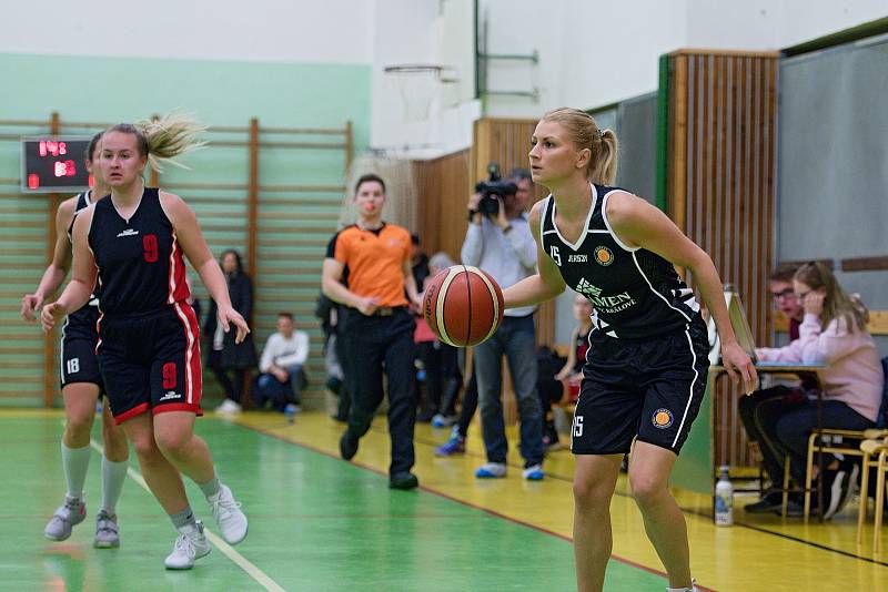 Basketbalistky Přerova (v černobílé) proti Loko Krnov.