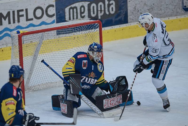 Hokejisté Přerova (v modrém) porazili Vrchlabí. Lukáš Klimeš