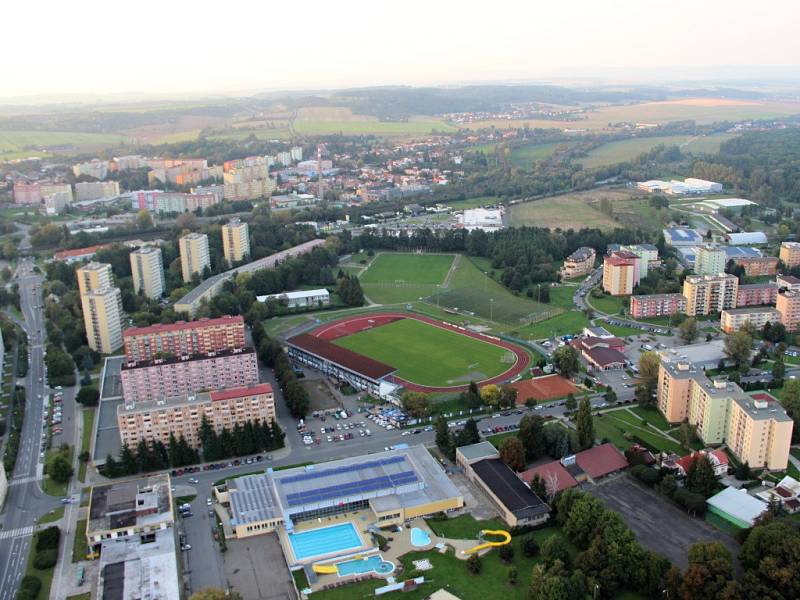 Pohled na Přerov z horkovzdušného balonu