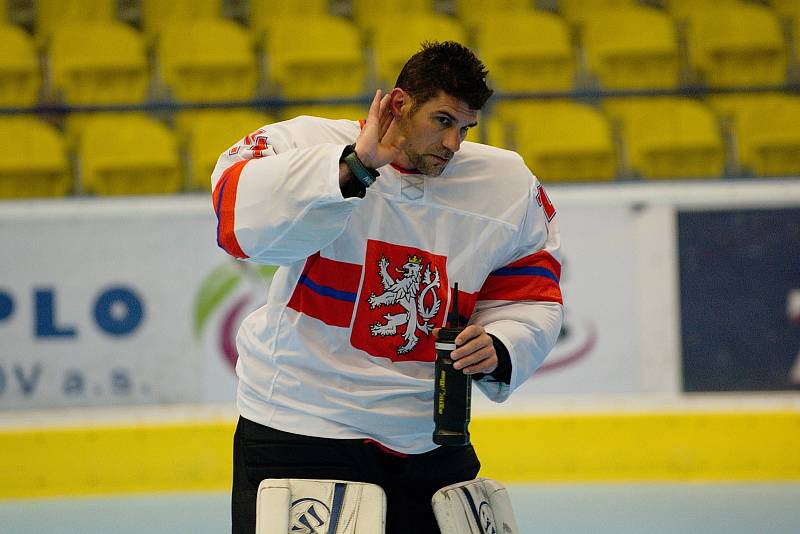 Inline hokejisté České republiky proti Austrálii na MS v inline hokeji kategorie Masters v Přerově.