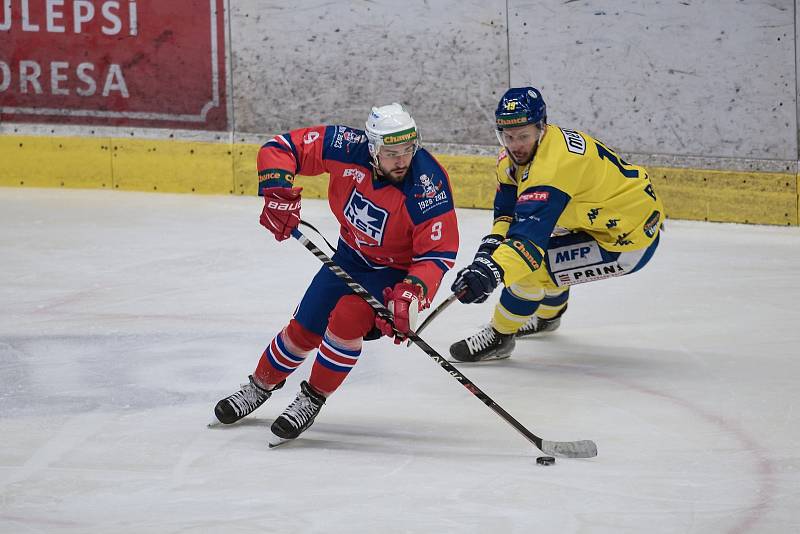 Utkání 2. kola hokejové Chance ligy mezi HC Zubr Přerov a SK Horácká Slavia Třebíč (5:2).