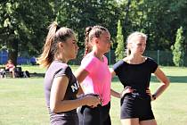 Extraligový tým žen Volejbalu Přerov se připravuje na sezonu 2022/23. Aneta Hůsková, Aneta Köhlerová a Michaela Dlouhá (zleva)