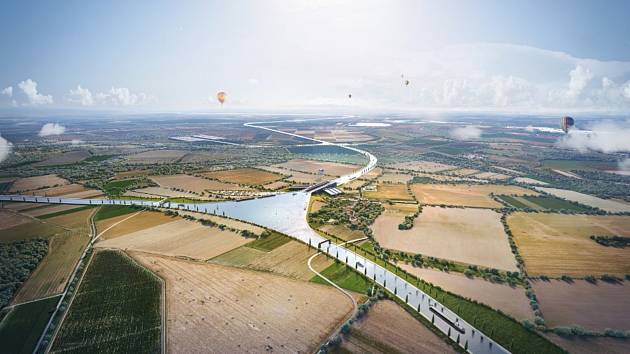 Vizualizace toho, jak by mohla v budoucnu vypadat křižovatka tří moří u obce Rokytnice  u Přerova.