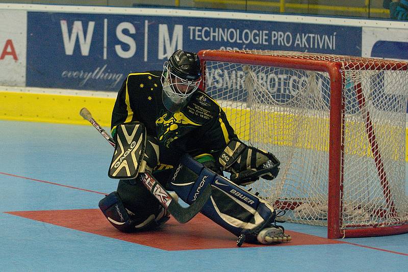 Inline hokejisté České republiky proti Austrálii na MS v inline hokeji kategorie Masters v Přerově.