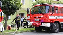 Požár v ulici Interbrigadistů v Přerově. 13.8.2019