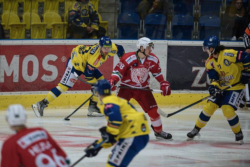 Hokejisté Přerova proti HC Slavia Praha (3:2 po nájezdech).