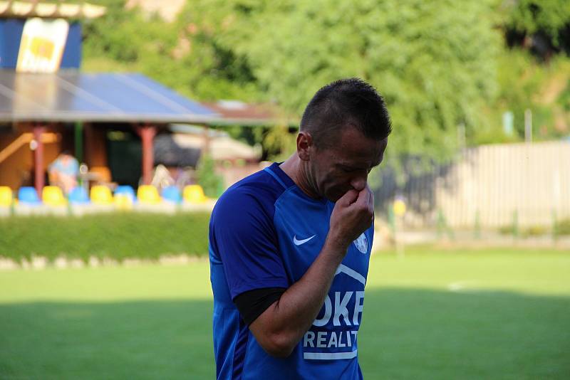 Přípravné utkání mezi FK Kozlovice a MFK Vyškov. Tomáš Mazouch.