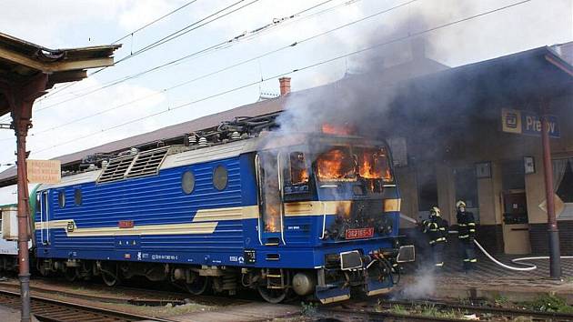 Požár lokomotivy na přerovském nádraží