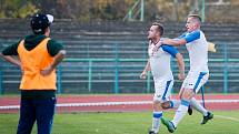 Fotbalové derby mezi domácím Přerovem a Kozlovicemi ovládla 2:1 Viktorka. David Chuda slaví gól na 2:0. Foto: Deník/Jan Pořízek