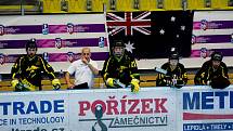 Inline hokejisté České republiky proti Austrálii na MS v inline hokeji kategorie Masters v Přerově.