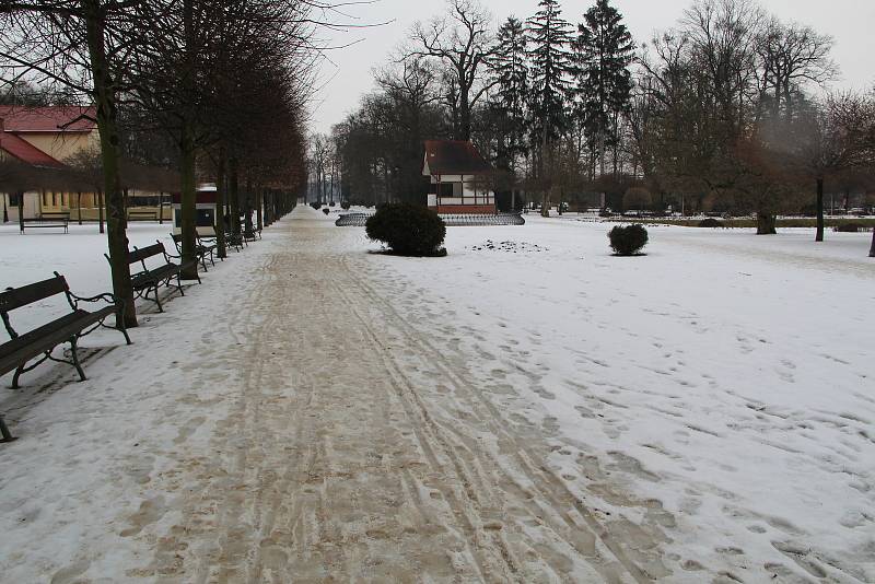 Cesty v přerovském parku Michalov, 19. února 2021