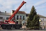 Na Masarykovo náměstí v Přerově dorazil vánoční strom, sobota 19. listopadu 2022. Ilustrační foto
