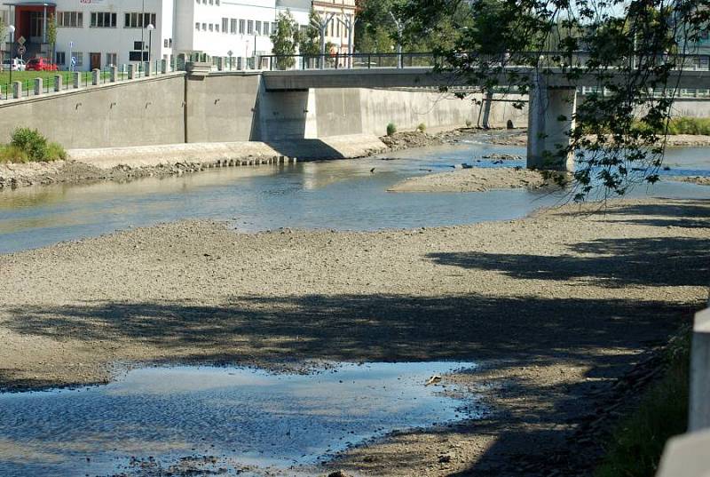 Kvůli těžbě štěrku a pravidelné údržbě koryta je Bečva v Přerověbez vody