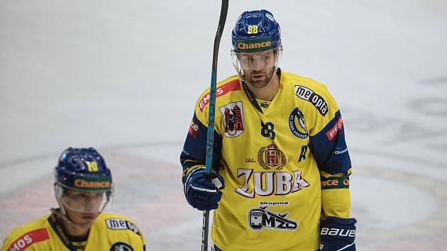 Utkání 2. kola hokejové Chance ligy mezi HC Zubr Přerov a SK Horácká Slavia Třebíč (5:2). Tomáš Kudělka