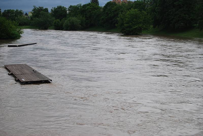 Řeka Bečva v Přerově ve čtvrtek 23.5. 2019 dopoledne