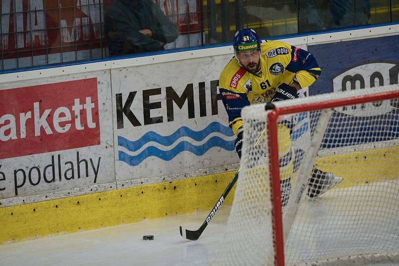 Hokejisté Přerova proti HC Slavia Praha (3:2 po nájezdech). Jakub Svoboda