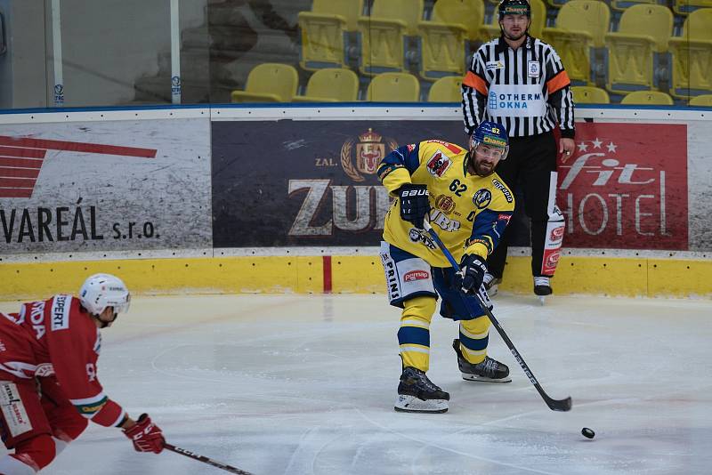 Hokejisté Přerova proti HC Slavia Praha (3:2 po nájezdech).