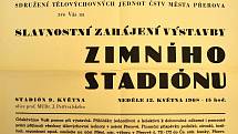 Jak šel čas na přerovském zimním stadionu. Plakát zvoucí na slavnostní zahájení výstavby zimního stadionu.