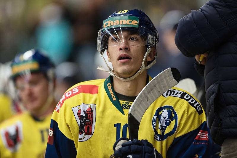 Utkání 2. kola hokejové Chance ligy mezi HC Zubr Přerov a SK Horácká Slavia Třebíč (5:2). David Dobša