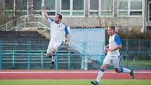 Fotbalové derby mezi domácím Přerovem a Kozlovicemi ovládla 2:1 Viktorka. David Chuda slaví gól na 2:0. Foto: Deník/Jan Pořízek